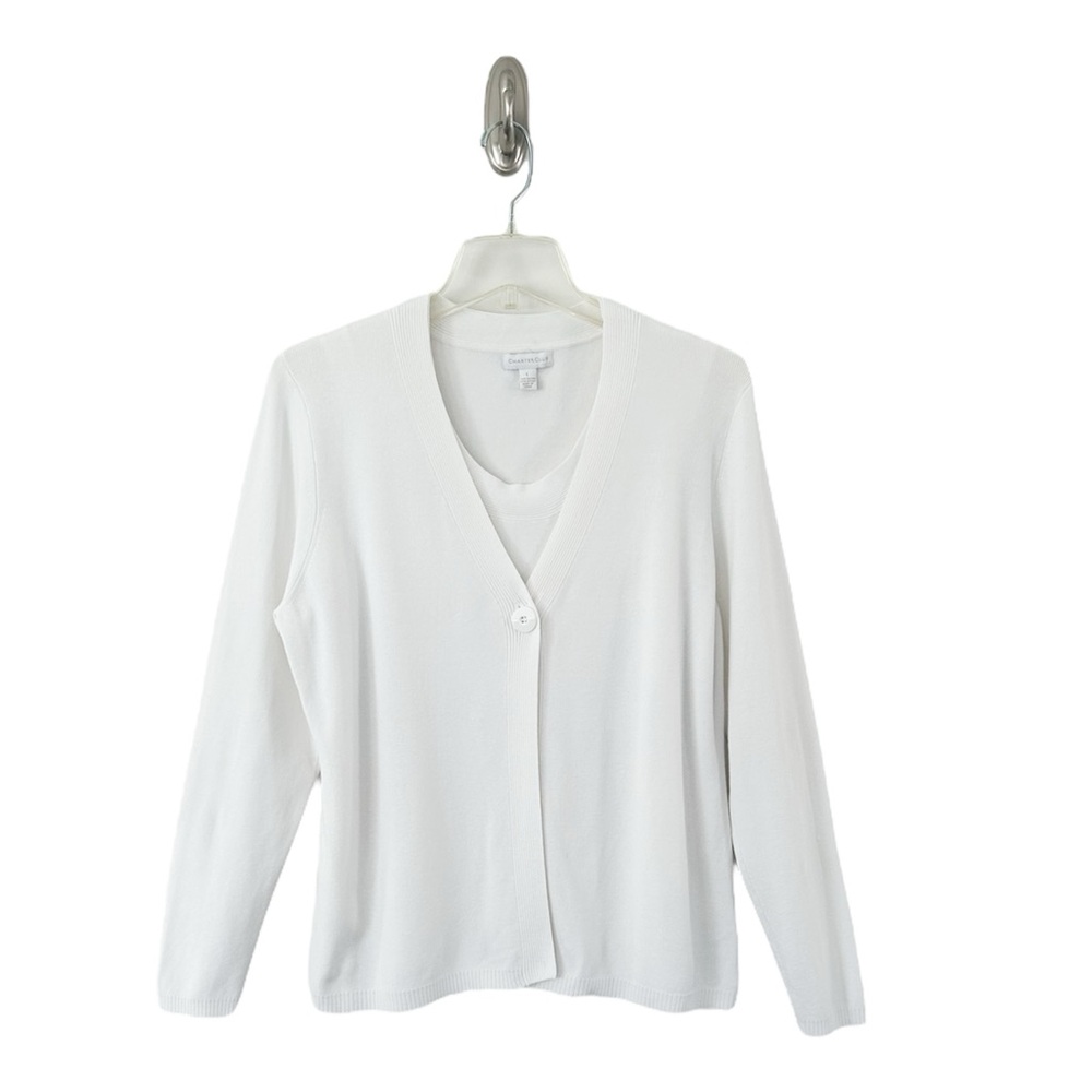 🌼 Charter Club Women’s White Cardigan & Tank Set Size L